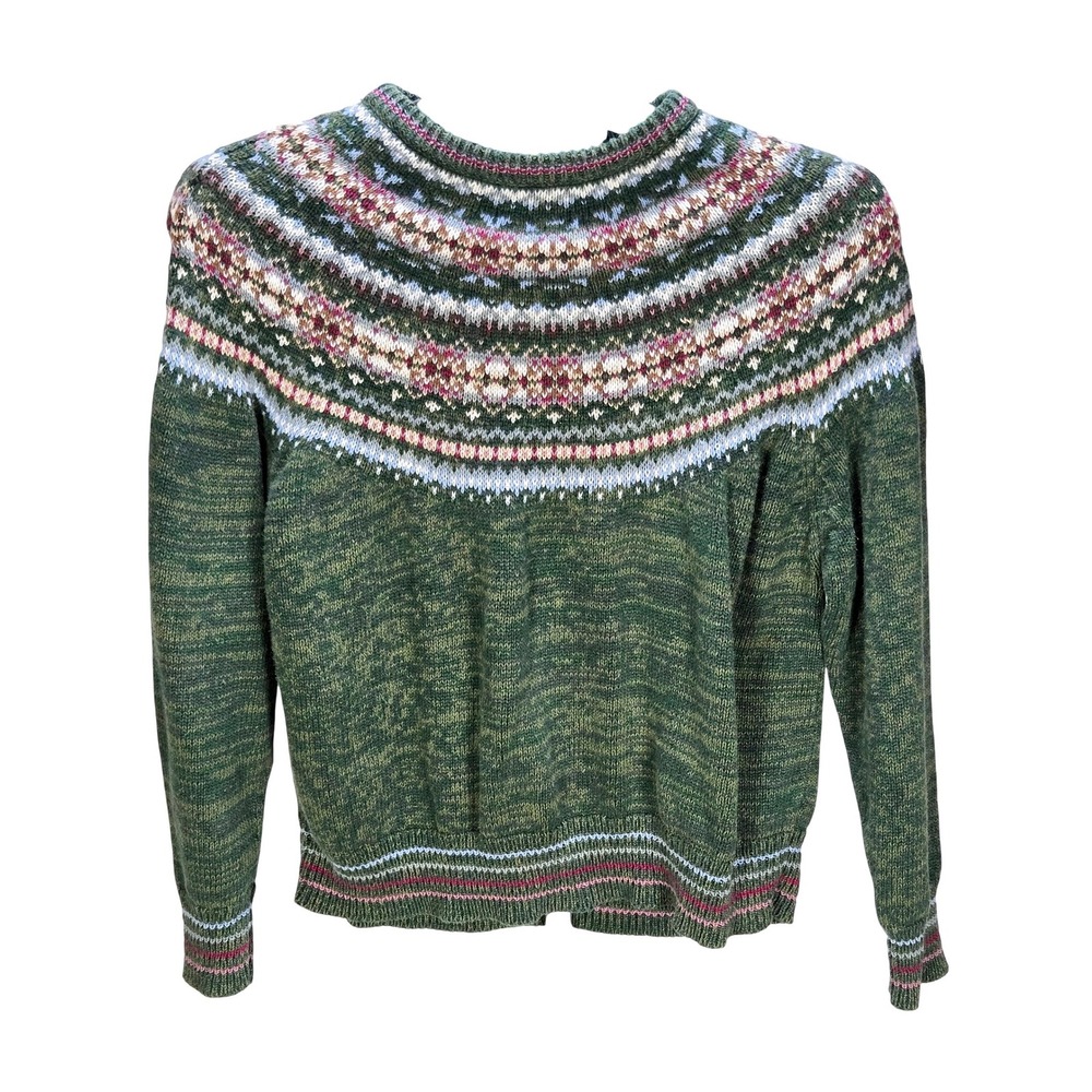Women's Vintage Tiara International Large Green Fair Isle Nordic Knit Sweater